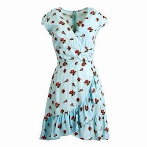 J. Crew Mercantile Size 14 Faux Wrap Floral Ruffle Mini Dress in Rose Print